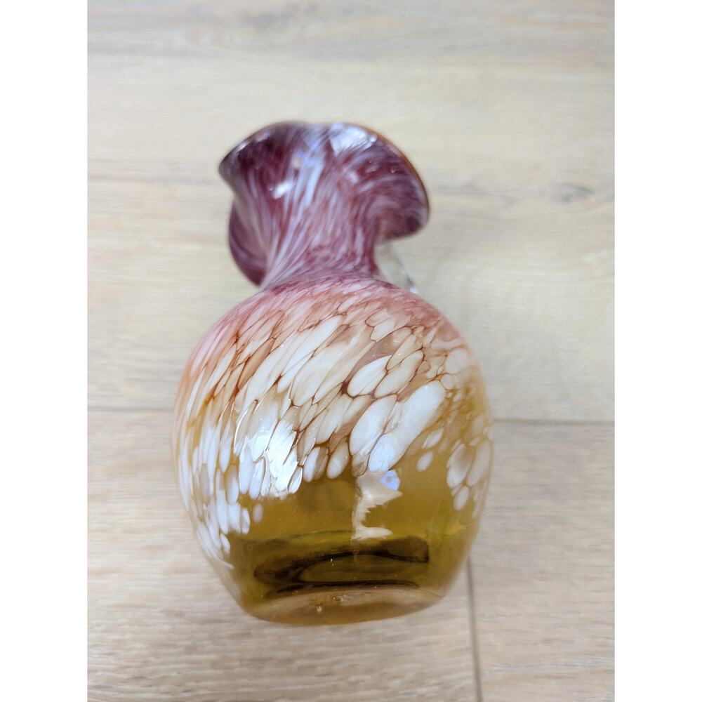 Murano Style Art Glass Pitcher Creamer 5" Cranberry Amber Spatter Hand Blown - Picture 10 of 10